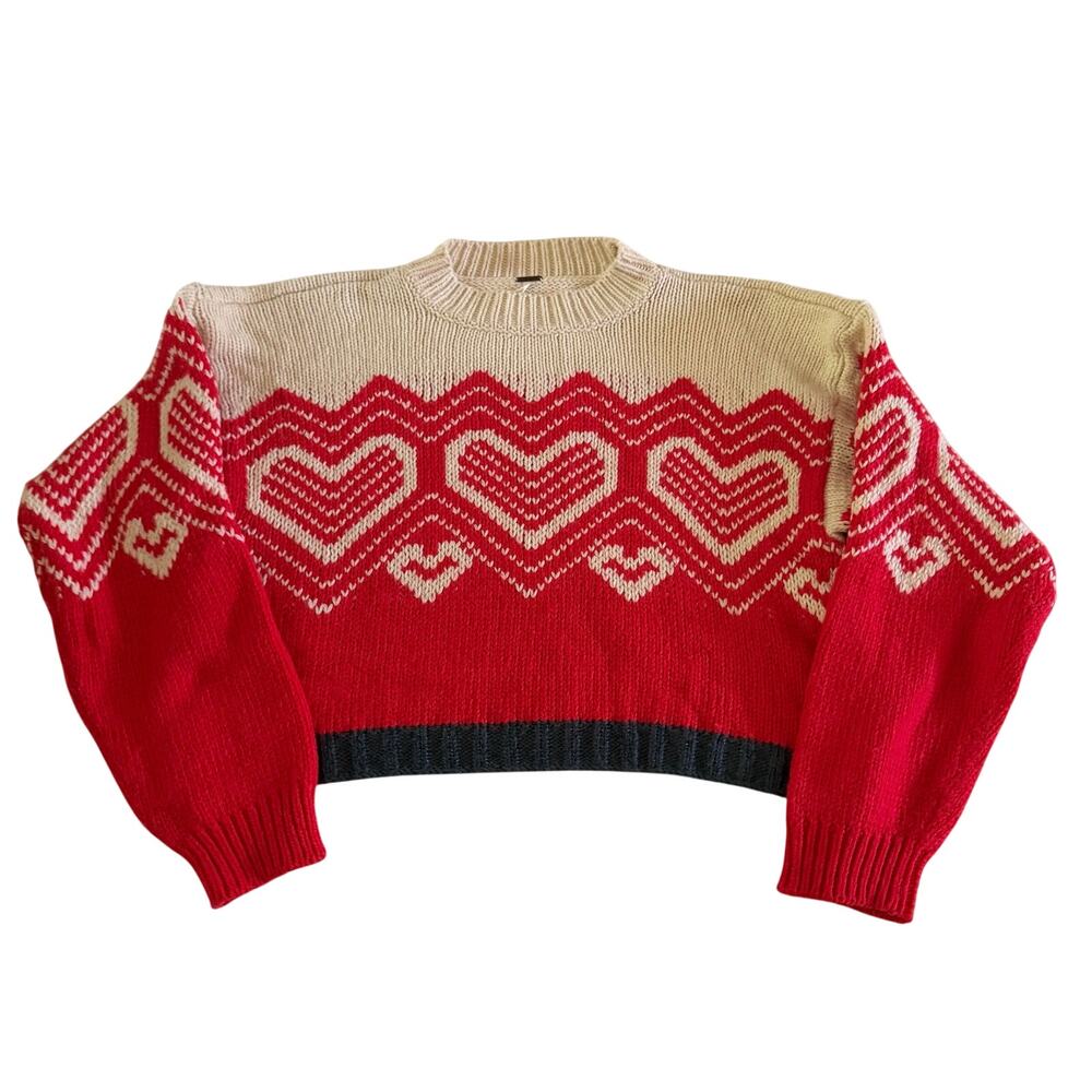 Free People Heart Knit Mock Neck Pullover Sweater L Wool Alpaca - Picture 1 of 9